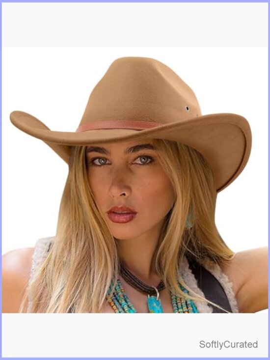 Classic Felt Wide Brim Fedora Hat with Belt Buckle Retro Cowboy Hat main image 5